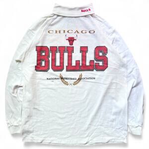 Vintage 90s Long Sleeve Turtleneck Chicago Bulls NBA Shirt Single Stitch White